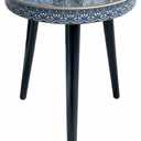 Small Round Side Table with Boho Mandala Pattern Tray - 13" Vintage Navy Blue Tripod End Table with 3 Moisture-Resistant Wrapped Wood Legs - Cute Accent Nightstand for Living Room & Bedroom
