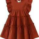 Toddler Baby Girl Dress Summer Cotton Linen Ruffle Halter Sleeveless Kids Casual Beach Party Dresses 1-6 Years (3-4T, Caramel Brown Dress)
