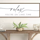 Surfapans Lake House Wall Decor Relax You're On Lake Time Sign 32"×12" for Bedroom Above Over Bed Lakeside Retreat Living Room Minimalist Large Wood Framed Horizontal Wall Hanging Art (Black)