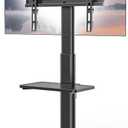 Universal Floor TV Stand with Mount 70 Degree Swivel 9 Level Height Adjustable and Space Saving Design for Most 27 to 65 inch LCD, LED OLED TVs One Shelf (Floor TV Stand with Shelf, Black)