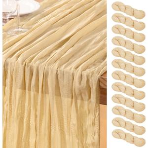 DeZerlor Champagne Gold Cheesecloth Table Runner 12 Pack Spring Easter Table Runners Boho Gauze 120 Inches Champagne Cheese Cloth Table Decor for Wedding Bridal Baby Shower Parties