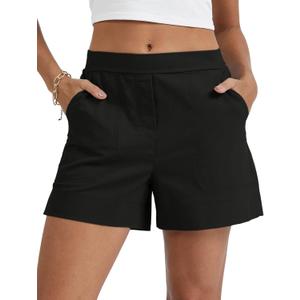 Micoson Linen Shorts for Women Casual Comfy Shorts Summer Trendy Mid Waisted Short with Pockets 2026 (X-Large, Black)