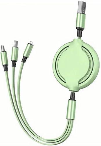 GLOGO 3 in 1 Retractable Charging Cable [3A,3FT] Multi USB Cable Fast Charger Cord for Phone, Samsung, iPad, Tablets, Switch and More (Green)