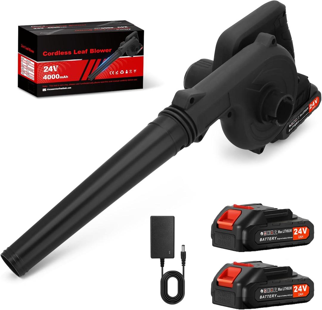 Leaf Blower Cordless, 2 x 24V 2.0Ah Battery and Charger, 150CFM 130MPH Electric Cordless Leaf Blower with Brushless Motor, Handle Electric Blower Cleaner