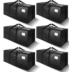 VELVETSURE Heavy Duty Extra Large Moving Bags W/Backpack Straps - Strong Handles & Zippers, Storage Totes For Space Saving, Fold Flat, Alternative to Moving Box and Storage Bin (Set of 6, Black)