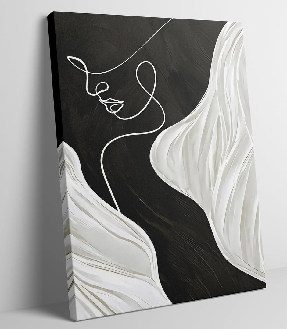 Abstract Female Line Canvas Wall Art Modern Abstract Figure Graphic Wall Decor Picture 3d Texture Black White Grey Minimalist Poster Print Painting for Living Room Bedroom Bathroom Home Decoration