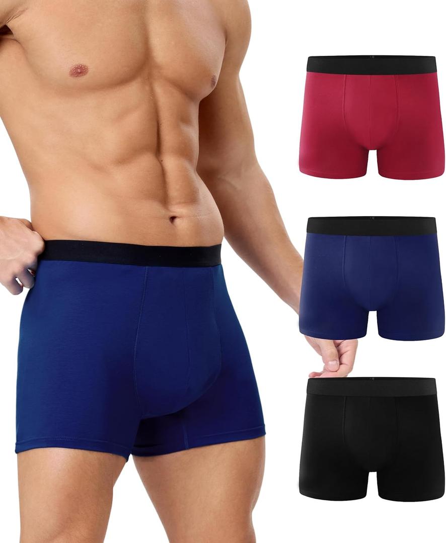 YESWEL Men's Incontinence Underwear, Leak Proof Washable Reusable Cotton Boxer Brief, Heavy Flow Bladder Leak 3 Pack (Multicolor, XXX-Large)