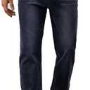 Men's Elastic Waist Jeans Relaxed Fit Stretch Denim Pants Straight Leg Jean with Zipper (Dark Rinse, XL)