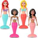 Mermaid Bath Toys for Toddlers Kids Girls - Princess Wind Up Tail Flap Floating Water Bathtub Toys, Swimming Pool Bathing Time Fun (4 Pack)