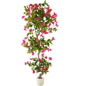 6ft Artificial Bougainvillea Tree, Fake Bougainvillea Pink Flower Silk Plant in White Planter, Faux Blooming Topiary Tree for Indoor Outdoor Home Office Wedding Dcor