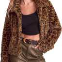 luvamia Women's Leopard Print Faux Fur Jackets Fluffy Furry Winter Coats (M)