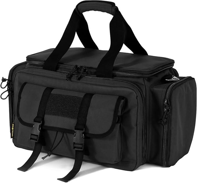 PROFOCUS Large Range Bag Tactical 4+ Pistol Case Gun Bag with Lockable Zippers for Shooting Range Outdoor Hunting Handgun Revolver Gun Carrying Pistol Case for Handguns and Ammo