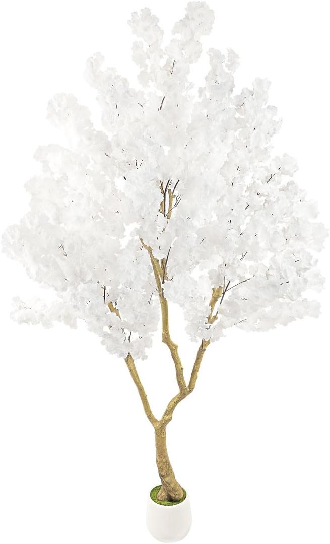6.9FT White Artificial Cherry Blossom Tree Potted Decor