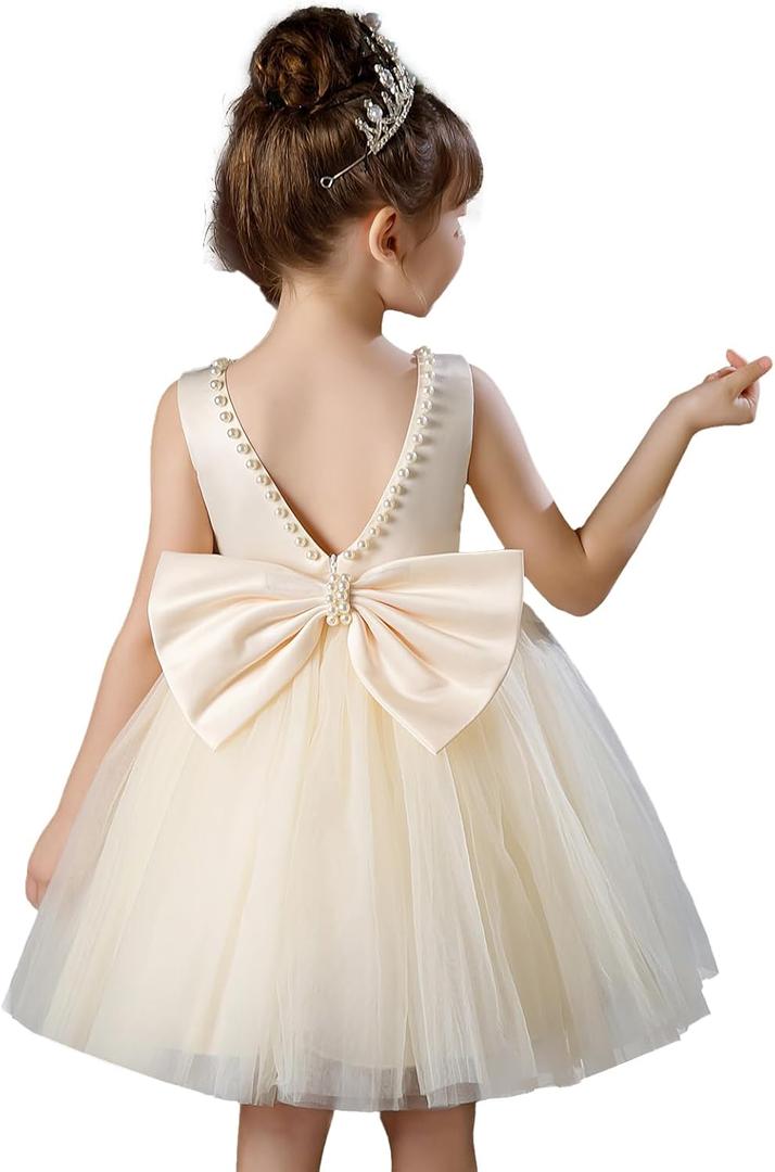 KAQININI Flower Girl Dress Kids Satin Tulle Wedding Guest Party Birthday Bridesmaid Communion Pageant Prom Ball Gown Maxi (7 Years)