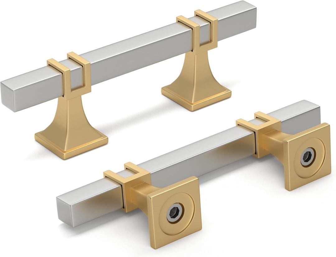 10 Pack 3 Inch Cabinet Pulls Brushed Nickel and Gold Cabinet Handles, Silver and Gold Dresser Drawer Pulls Brushed Nickel Kitchen Hardware