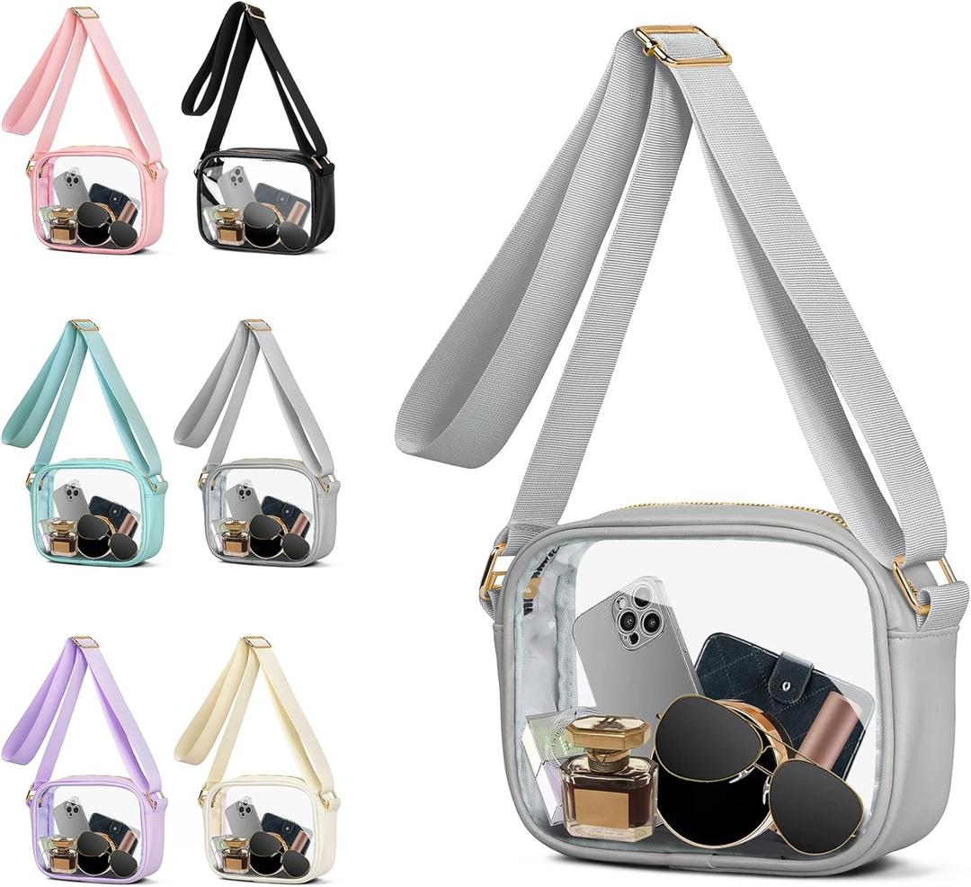 6 x VOROLO Stadium Approved Clear Crossbody Bag,Small See Through Purse Handbag with Adjustable Shoulder Strap for Sports Gray (20cm*14cm*7.5cm, Grey)