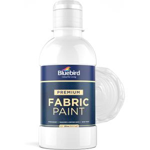 BLUEBIRD Fabric Paint, White, 8.5 Fl Oz, Permanent Fabric Paints for Clothes, and Furniture Upholstery