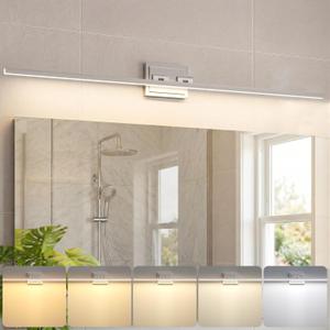 VOLISUN Modern Bathroom Vanity Light 48 inch, Rotatable, 30W Dimmable 5CCT Led Bathroom Light Fixture Over Mirror, Brushed Nickel Bar Vanity Light for Bathroom Mirror Cabinets-ETL Certificated