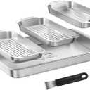 Grill Basket Set - BBQ Grill Tray with 3-Piece Grill Basket & Universal Handle, Heavy-Duty Stainless Steel, Dishwasher Safe, Rust-Resistant for Outdoor Cooking, Camping, Picnic, Gas, Charcoal Grills