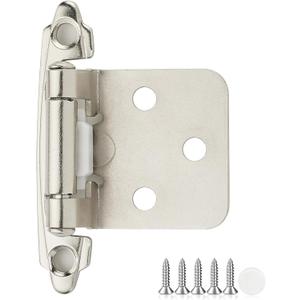 2 Pack 1 Pair Brushed Nickel Cabinet Hinges - 1/2 inch Overlay Kitchen Cabinet Hinges, Semi-Concealed Hinges, Self Closing Cabinet Door Hinges with Door Bumper, Silver Face Mount Cabinet Hardware
