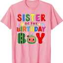 Sister of The Birthday Boy Melon Family Matching Funny T-Shirt, Pink XS