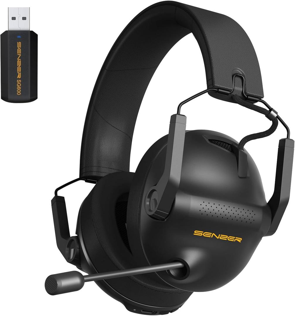 SENZER Wireless Gaming Headset with Microphone - 7.1 Surround Sound, Noise Canceling Mic, 2.4GHz Wireless & Bluetooth 5.3 - Foldable Gaming Headphones for PC PS5 PS4 (Not Xbox Compatible)