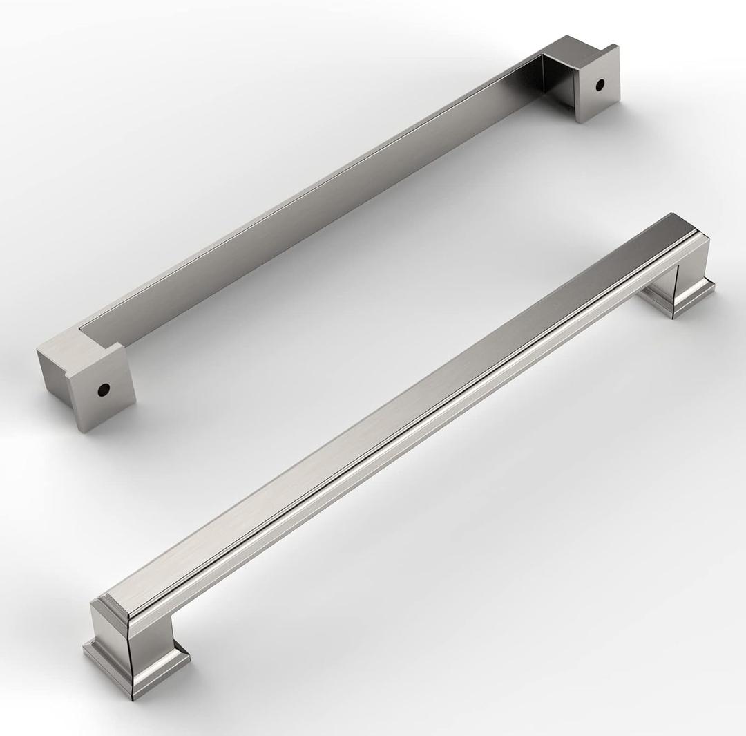 Amerdeco 10 Pack Brushed Satin Nickel Cabinet Pulls 10 Inch(256mm) Hole Center Cabinet Hardware Kitchen Cabinet Handles for Bathroom Drawer Pulls Dresser Pulls ZH0001