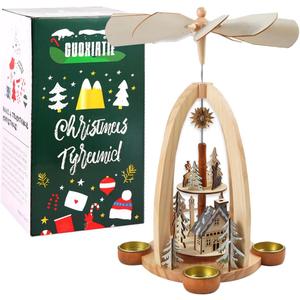 14Inch Wooden Christmas Pyramid with 4 Candle Holders-Nativity Scene Set for Christmas Tabletop Decor (Number Two)