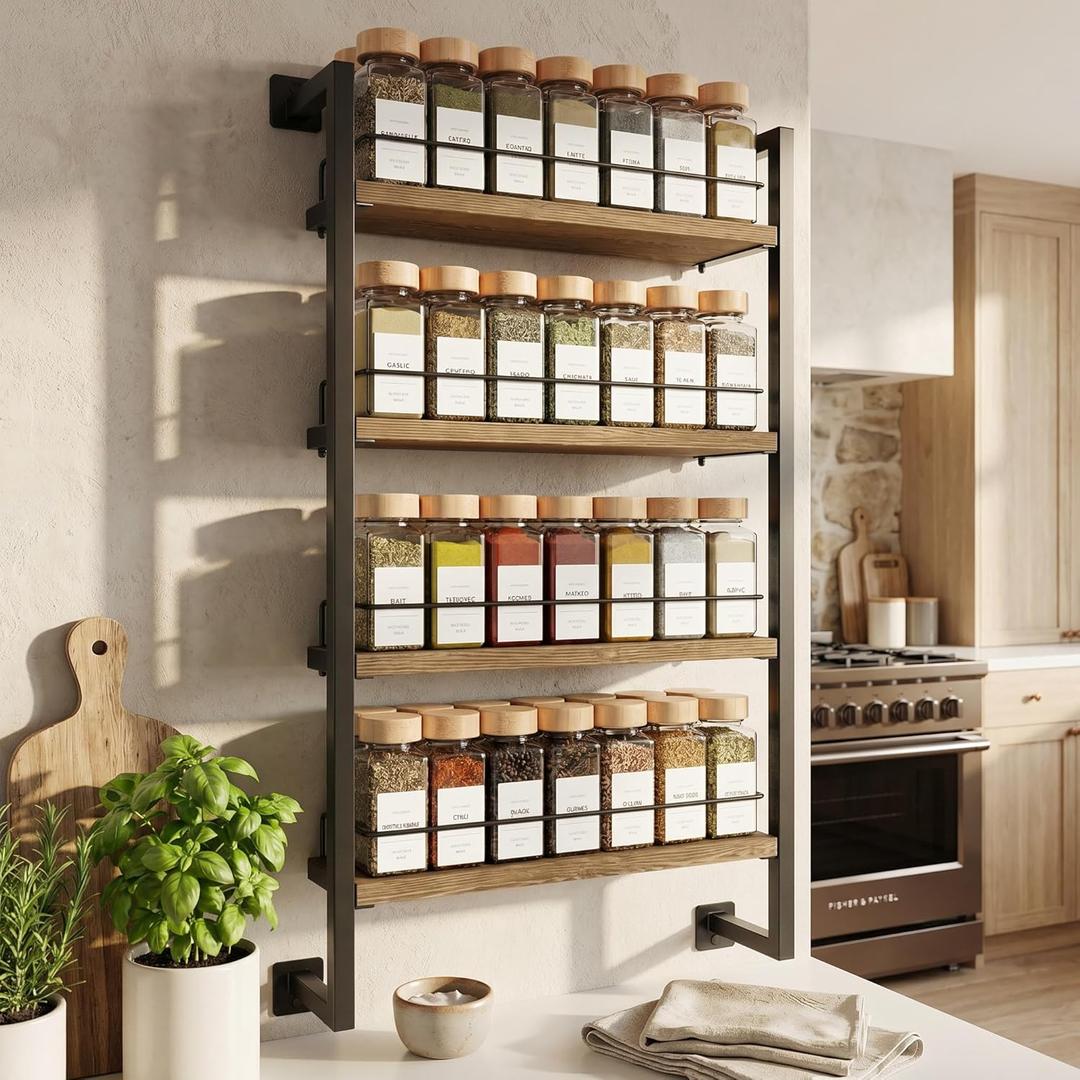 ZICOTO Space Saving Spice Rack Organizer Shelf for Wall Mount - Easy To Install Modern Hanging Racks For up to 56 Jars - Perfect Seasoning Organizer For Your Kitchen