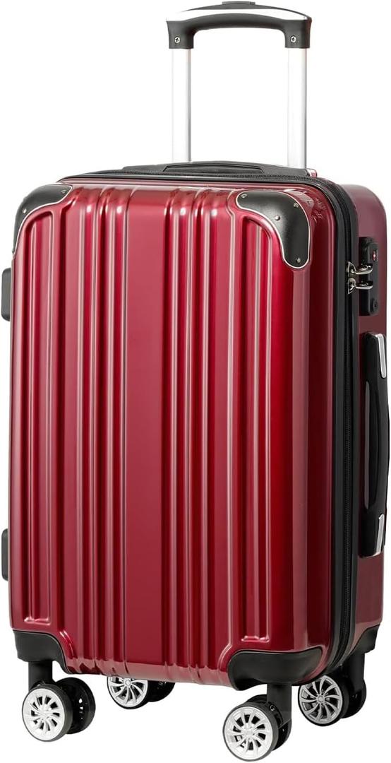 Coolife LuggageSuitcase PC+ABS Spinner 24in, Wine Wind
