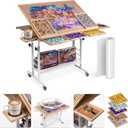 LAVIEVERT 1500 Piece Tilting Puzzle Table with 5 Drawers & Cover, Angle & Height Adjustable Puzzle Board with Removable Cup Holder & Storage Rack, Portable Wooden Table with Legs for Adults