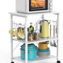 Mr IRONSTONE Microwave Cart 23.7'' for Small Space, 3-Tier Microwave Stand Coffee Cart Rolling Kitchen Utility cart on Wheels, White