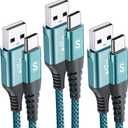 USB C Cable 3.1A Fast Charging [3Pack,10ft+6.6ft+3.3ft], sweguard USB-A to USB-C Charger Nylon Braided Cord for Samsung Galaxy S21 S20 S10 S9 S8 Plus/FE Note 20 10 9 8 7, A71 A51 A32,LG,Moto,PS5-Green