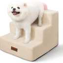 Dog Stairs for Small Dogs & Cats, 3-Step Non-Slip Pet Steps for Couch Sofa and Chair, Beige, 13.6" H