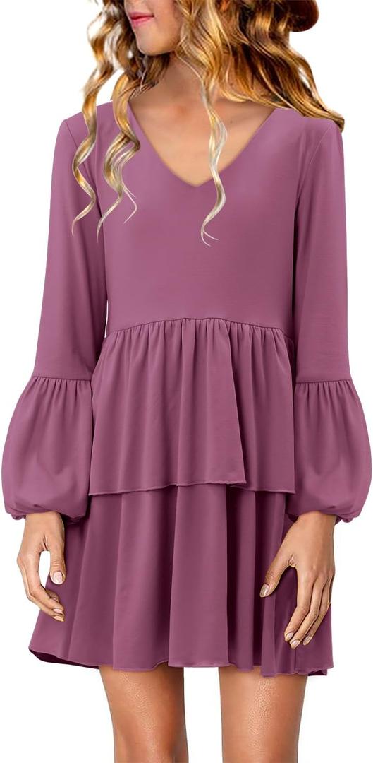 storeofbaby Girls Long Sleeve Dress Casual V Neck Loose Fit Flowy Swing Dresses 4-13 Years (L)