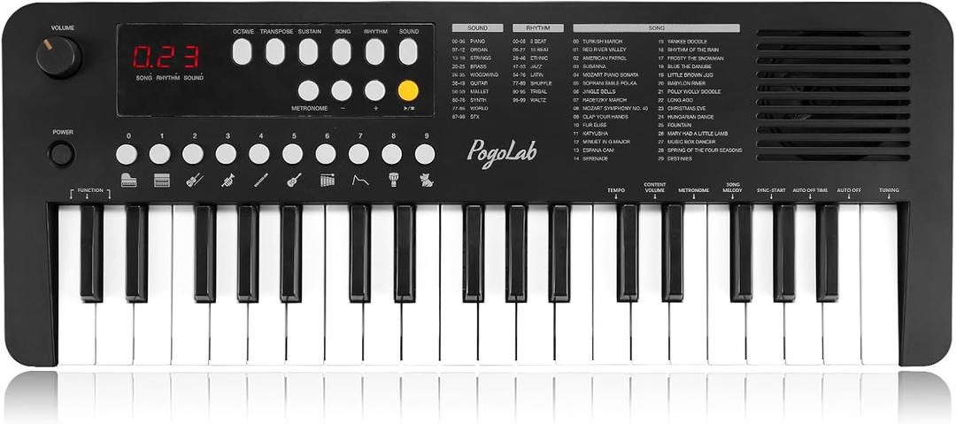 POGOLAB MK1 37 Keys Kids Keyboard Piano, Mini Portable Multi-Function Piano with Excellent Sound Quality, Built-In Speaker & LED Display, Small Electric Music Keyboard Gift for Beginners (Black)