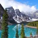 BELECO 9x6ft Fabric Mountain Backdrop National Park Scenery Picturesque Moraine Lake in Banff,Canada Photograph Background Blue Lake Trees Photo Backdrop Nature Wallpaper Portraits Shoot Photo Props