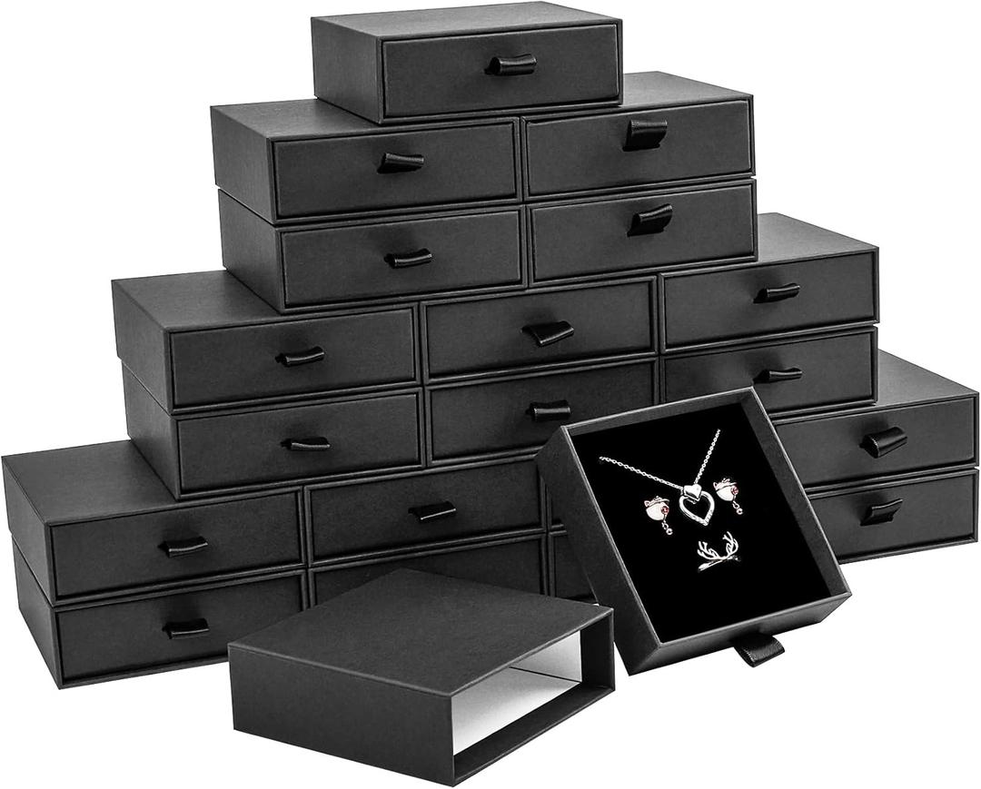 Jewelry Gift Boxes, 20 Pack 3.53.5x1Inch Cardboard Jewelry Boxes, Bulk Small Jewelry Boxes with Lids for Necklace Ring Earring Display Box (Black)