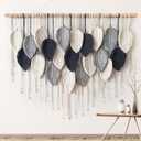 Weldomcor Macrame Wall Hanging Leaf Woven Tapestry Bohemian Chic Wall Hanging Feather Large Handmade Wall Art Decor for Bedroom Living Room Apartment Ornament, 39 inch