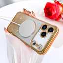 Bonoma Magnetic Glitter for iPhone 17 Pro [Compatible with MagSafe], Luxury Love Heart Pattern Plating Bling Case,Camera Protection Sparkly Slim Soft Back Cover for Women Girls,Gold