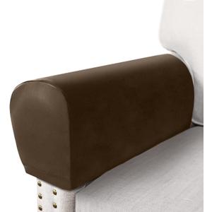 PU Leather Armrest Covers for Sofa Couch Arm Slipcover Set of 2 Stretch Armchair Cover Washable Anti Slip Furniture Protector for Sofas Chairs Recliner Waterproof Spandex Fabric (Large, Brown)