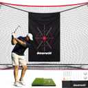 Golf Net, 10x7ft Heavy Duty Golf Practice Nets with Mat, Target Cloth, 8 Tees, 6 Balls, Carry Bag for Backyard Driving Chipping Indoor Outdoor Training