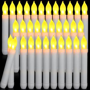 Macarrie 60 Pcs Flameless LED Taper Candle Battery Operated Flickering LED Candle with Warm Light for Church Valentines, Battery Not Included(White Candle Yellow Light)