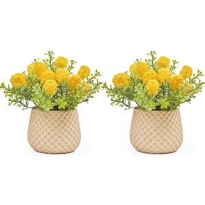 Fake Plants Small with 2 Pack, The Goleden Ball Flower for Bathroom Shelf Decor, Decorative Plants for Home Living Room Office Bedroom Table Tray Shelve Farmhouse Decor Indoor(Yellow)