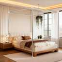 Canopy Bed Frame King Size, Thicken Stainless Steel Canopy Bed Frame, Bed Post Poles for Mosquito Curtains, Bedroom Decor