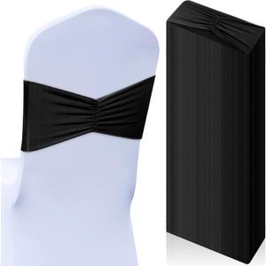 Moukeren 50 Pcs Spandex Chair Sashes Bows Stretch Chair Bands Slider Sashes Elastic Ties Ribbon Covers for Wedding Party Events Ceremony Birthday Banquet Decorations(Black)