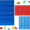 Block Non-Stick Ice Cube Tray Silicone Mold, Candy Moulds, Chocolate Moulds, for Kids Party's & Baking Building Block Themes & Cake Muffin Cupcake Gumdrop Jelly(Set of 3 pcs)