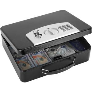 KYODOLED Safe Box with Digital Keypad Lock, Lock Box with Code for Personal Items, Metal Security Box for Cash, Passport, Jewelry, Ideal for Home, Office, Garage Sale, 11.8'' x 9.4'' x 3.5'', Black
