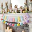 Reallnaive 2 Pcs Pastel Felt Easter Garland for Mantle, 6.6 ft Easter Bunny Banner Decorations Yarn Pom Pom Ball Hanging Banner for Indoor Outdoor Mantle Garden Home Decor