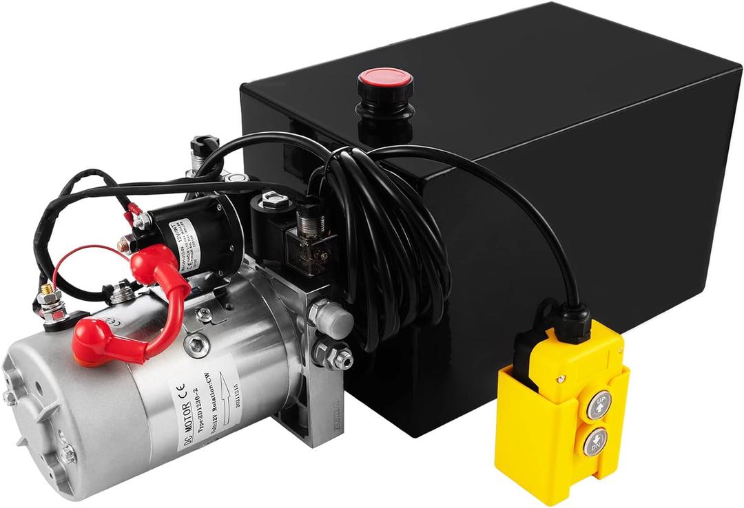 Hydraulic Pump 15 Quart Double Acting Dump Trailer Hydraulic Pump DC 12V, Hydraulic Power Unit Metal Reservoir Horizontal Mount for Dump Truck Car Lifting Remotely Controlled